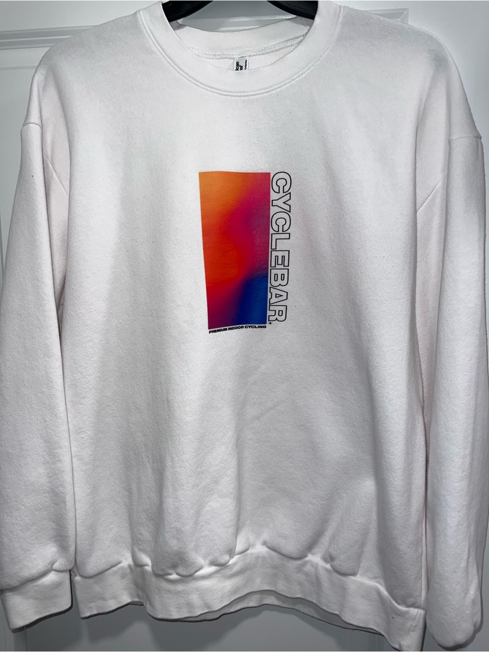 Cyclebar White Crewneck with Orange-Pink Gradient Logo